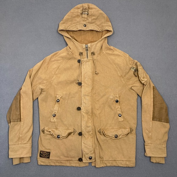 Polo Ralph Lauren Jacket Mens Large Brown Hooded Motorcycle Riders Apparel Zip - Picture 1 of 14